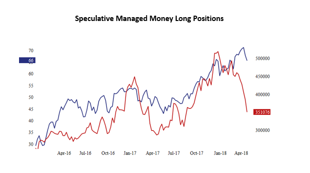 chart showing the speculative managed money long positions